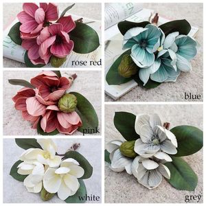 Flores decorativas 4 PCs Touch real Magnólia artificial elegante Linda orquídea falsa criativa de buquê de seda diy para o escritório em casa