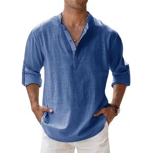 Mens Linen Long Sleeve Tshirts Breattable Shirt Casual Basic Cotton Tops S5XL 240426