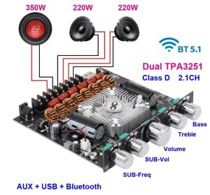 Acessórios 2*220W+350W TPA3251 Bluetooth Power Amplifer Board 2.1 CH Classe D USB SOM SOM SUBWoofer Theatre Audio Audio Equalizer AMP