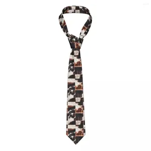 Bow Ties Checkered Cowhide Fur Neckties Men Custom Silk Animal Leather Texture Neck Tie For Business