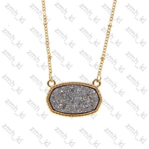 Designer Jewelry Pendant Necklaces Resin Oval Druzy Necklace Gold Color Chain Drusy Hexagon Style Luxury Designer Brand Fashion Jewelry For Women 823