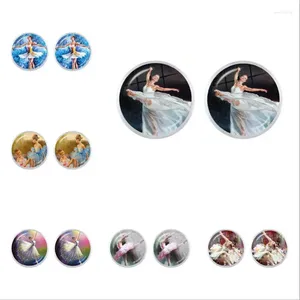 Stud Earrings Statement Jewelry Ballerina Silhouette Glass Dome Cabochon Earring Women Dance Gifts Wholesale