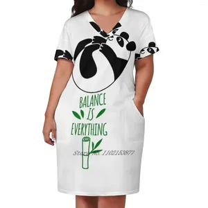 Casual Dresses Balance Is Everything! Tumbling Panda. Loose Pocket Dress Fashion Print Short Sleeve V-Neck A-Line Panda