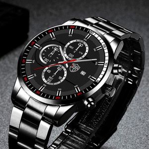 Relógios masculinos da moda negra de relógios masculinos Quartz de aço inoxidável para homens relógios de couro de luxo relógios calendários Montre Hommew 326r