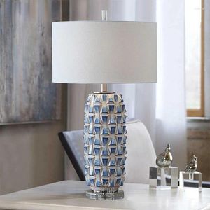 Golvlampor blå keramisk bordslampa stor prismatisk kreativ vardagsrum belysning dekoration enkel sovrum sovrum kristallprydnader