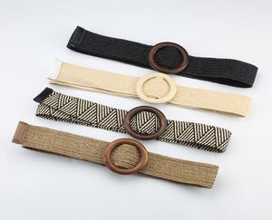 Women039s Belt Weave Wood Buckle Dress Decoration Lady Fashion Belt 4 Colors S5383991977