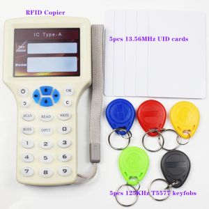 Cartão 10 Duplicador de copiadora de frequência inglesa 125kHz FOB NFC Reader Writer 13.56MHz Programador criptografado USB UID cópia tag de cartão de cópia