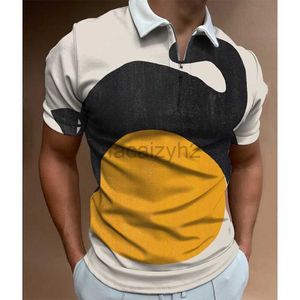 メンズプラスティーポロスニュージッパーポロシャツメンズカジュアルの大型抽象パターン3Dプリントポロシャツ短袖Tシャツトップ