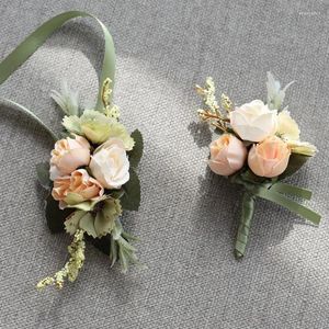 Brooches 1Pcs Charm Hand Wrist Bridal Flower Groom Boutonniere Artificial Corsage Wedding Party Accessories