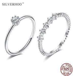 Silverhoo 925スターリングシルバーカップルリング5AキュービックジルコニアCZ恋人リング結婚記念日ギフトジュエリー7411094