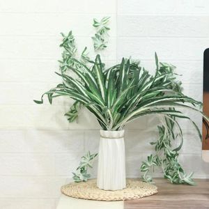 Decorative Flowers 5 Heads 60cm Wall Hanging Orchid Potted PVC Fake Plants Garden Decor Green Artificial