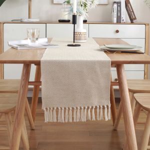 Pads tavolo moderno corridore semplice in stile nordico beige bandiera bandiera fatta a mano batuffolo in lino in lino di cotone tovaglia corridori decorazione da tavolo
