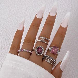 Cluster Rings Vintage Silver Color Set Multicolour Crystal Stone For Women Men Bohemian Aesthetic smycken gåvor Anillos