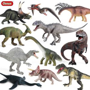 Outros Toys Oenux Dinosaur World World Brinquedo Savage Jurássico Indonésia Rex Spinosaurus Triceratops Ação Série de personagens Toys and Childrens GiftSl240502