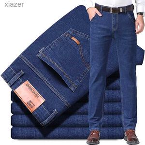 Men's Jeans New Mens Business Fashion Classic Blue Black Work Denim Pants Elastic Casual Straight Mens Pants Male Brand Clothing WX