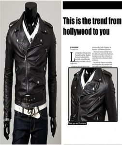 New Men039s Slim Lapel Unsymmetric SlantingZipper Leather Motorcycle Jacket coat overcoat High quality 2 color P097352898