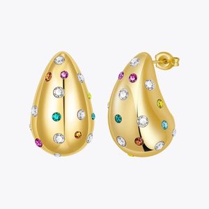 ENFASHION Aretes De Mujer Rain Drop Colorful Zircon Stud Earrings For Women Gold Color Stainless Steel In Earings Jewelry 231473 240430