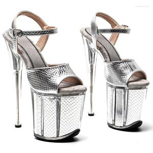 Sapatos de dança Leecabe 8inch/20cm Snake Upper Clear Plata