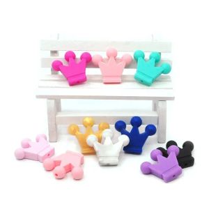 Bloklar 30pcs taç silikon boncuklar gıda sınıfı silikon bebek teether diy çiğnenebilir emzik zinciri klipler boncuklar toplu yenidoğan bebek oyuncakları