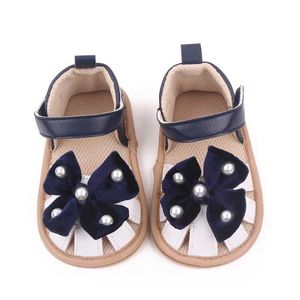 Sandaler spädbarn baby flickor sommar sandaler bowknot pärlor mjuka öppna tå skor nyfödda första vandrare skor för avslappnad dagligen