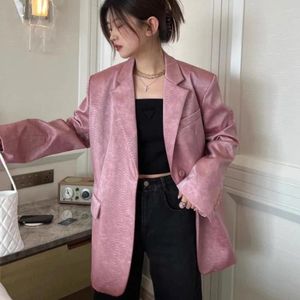 Women's Suits PU Leather Blazer Shoulder Pads Long Sleeve Single Breasted Loose Casual Jacket Tops Korean Fashion Coat