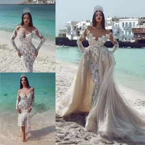 Quality Applique Dresses Shoulder Lace Off High Long Sleeves Bridal Gowns With Overskirt Dubai Wedding Dress Vestido De Novia