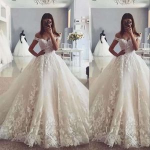 Wedding Dresses Lace Applique Gorgeous Bridal Ball Gown Off The Shoulder Floor Length Beach Castle Custom Made Plus Size Vestidos