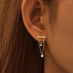 Dangle Earrings Canner Double Layered Tassel Long Chain 925 Sterling Silver Drop For Women Zircon 18K Gold Eardrop Fine Jewelry Gifts