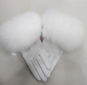 Пяти пальцев перчатки женская настоящая кожа с меховой манжетой Женщины теплые зимние подлинные дамы повседневная рука15338369