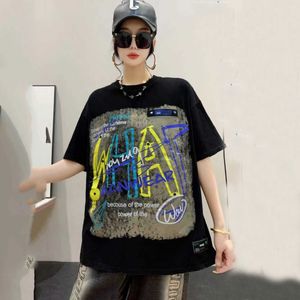 2403114 Hip Hop Short Sleeved Womens Ins T-Shirt Massion Brand Street Lose Barge Size Printed Top Top
