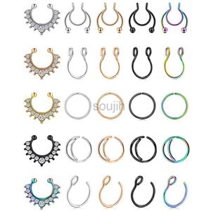 ボディーアーツwkoud faux septum piercing fake septum nose hoop ringsステンレス鋼唇耳鼻顔リングムーンノーズリングフープのノンクリップD240503