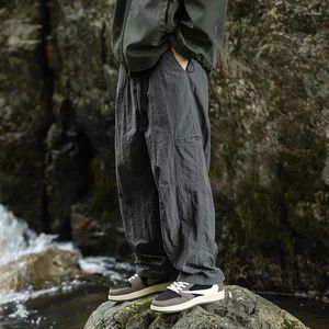 Men's Pants Autumn Cargo Men 2024 Nylon Safari Style Solid Double Side Pockets Outdoors Tourism Clothes