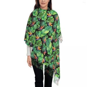 Halsdukar Jungle Tropical Leaf Scarf Lady Bird Print huvudbonader med Tassel Winter Retro Shawl Wrap Warm Soft Design Bufanda Mujer