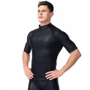 Suits Sbartmen's Short Sleeve Beach Swimming Tops, Sun UV Protection Swimewear, Rash Guard, Basic Skins Tees, Black, Plus Size