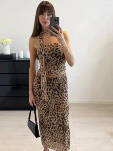 Vestidos de trabalho estampa de leopardo sem alça longa conjunto