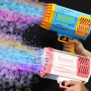 Gun Toys 69 Holes Rocket Bubble Gun Machine Angel LED Kids Automatic Soap Bubbles Blower Maker Toys for Wedding Party Outdoor Games T240506