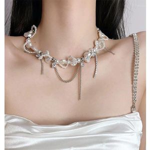 Kedjor halsband söt cool krydd flicka stil krage mode personlighet oregelbunden imitation pärla silver färg kedja halsband för kvinnor