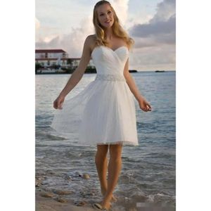 Enkla strandklänningar Kort 2019 Tulle pärlspannor Sweetheart halsringning RUCHED GRAND MADE Wedding Bridal Gown