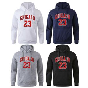 Męskie bluzy bluzy Chicago 23 -literowe z kapturem z kapturem jesienna wełna bluza swobodna bluza z długim rękawem męska bluza Y2K Ustanie uliczne pullover Q240506