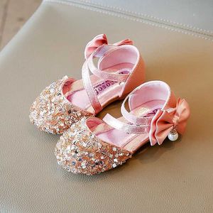 Sandals Sweet Princess Shoes 2023 Summer New Girls Shoes Fashion Sequins Leather Shoes Bow Sandals Soft Sole Kids Shoes Zapatos Nia