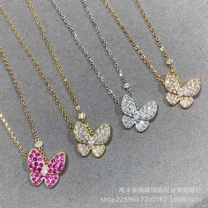 Fashion V Gold High Version Vantasy Butterfly Netclace Womens Product Phantom Full Diamond Pendant 18K Rose Clover Clover Stail مع شعار