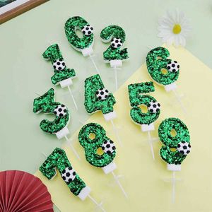 3pcs Candles Hot Sale Football Cake Green Digital Candles Кубковые вечеринки выпечка украшения 0-9 С Днем Рождения цифровые свечи