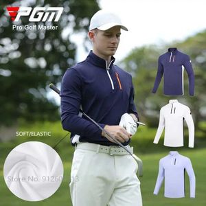 Men's T-Shirts PGM Male Sportswear Men Long-slved Sports Shirt Windproof Elastic Tops Zipper Collar T-shirts Leisure Jersey M-XXL Y240506