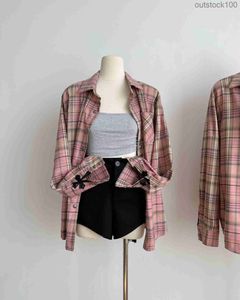 Trend Luxury Original CH -märkeströjor för kvinnor Män Autumn New Pink Plaid Leather Long Sleeve Shirt For Womens mode mångsidig lös broderare