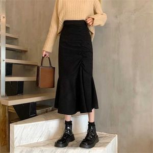 Skirts Slim Fit Hip Mermaid Skirt Woman Korean Ruffles Brown Skirts 2XL Spring Autumn Fashion High Waist Midi Skirts for Women