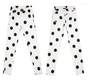 Women's Jeans Stretch Denim Women Pencil Pants Capri Fashion Female Polka Dot Trousers Street Boyfriend 4XL White Black Wave Point 2024