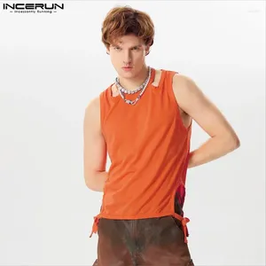 Men's Tank Tops Fashion Casual Style INCERUN 2024 Solid Knitted Hollowed Strap Vests Male Deconstruction Design S-5XL