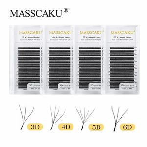 MASSCAKU 3D 4D 5D6D W Shape Eyelashes Clover Bloom Handmade Premade Natural Soft Light Lashes Items Fake lash 240423