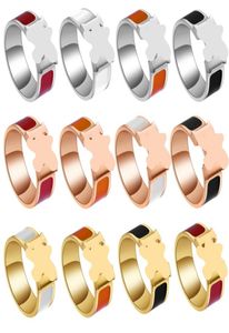 Gold White Ring Womens Stainless Steel White Black Red Yellow Pink Blue Grey Orange Fashion Couple Zircon Gift for Woman Accessori9232933