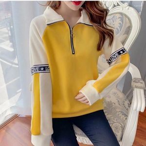 Women's Hoodies Baggy Top Kawaii Loose Yellow Sweatshirt With Zipper Woman Clothing Cute Full Zip Up Basic Korean Fashion Cotton Trend M